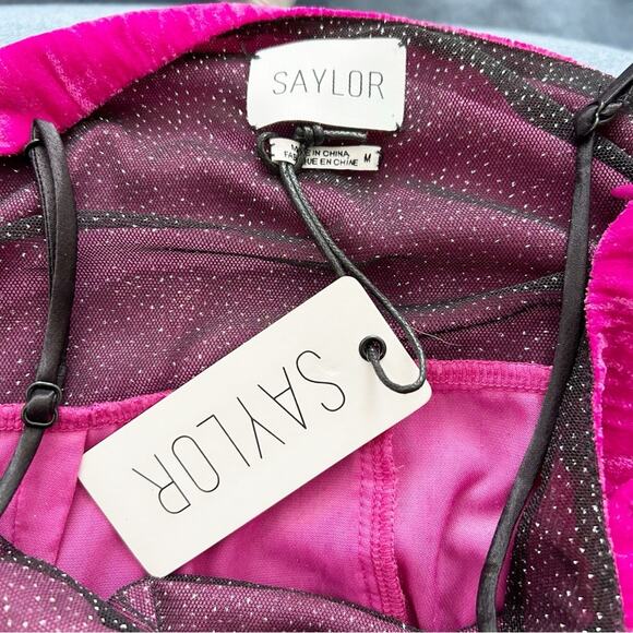 NWT Saylor Aurelie Hot Pink Velvet Mini Dress Waist Drape Adjustable Straps Sz M - Picture 7 of 7